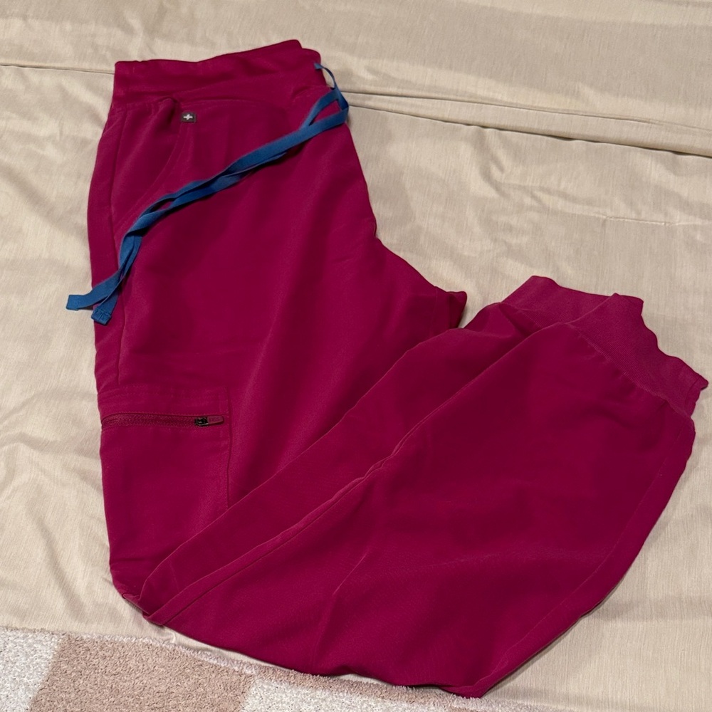 Figs Women's Burgundy Jogger Pants with Blue Accents